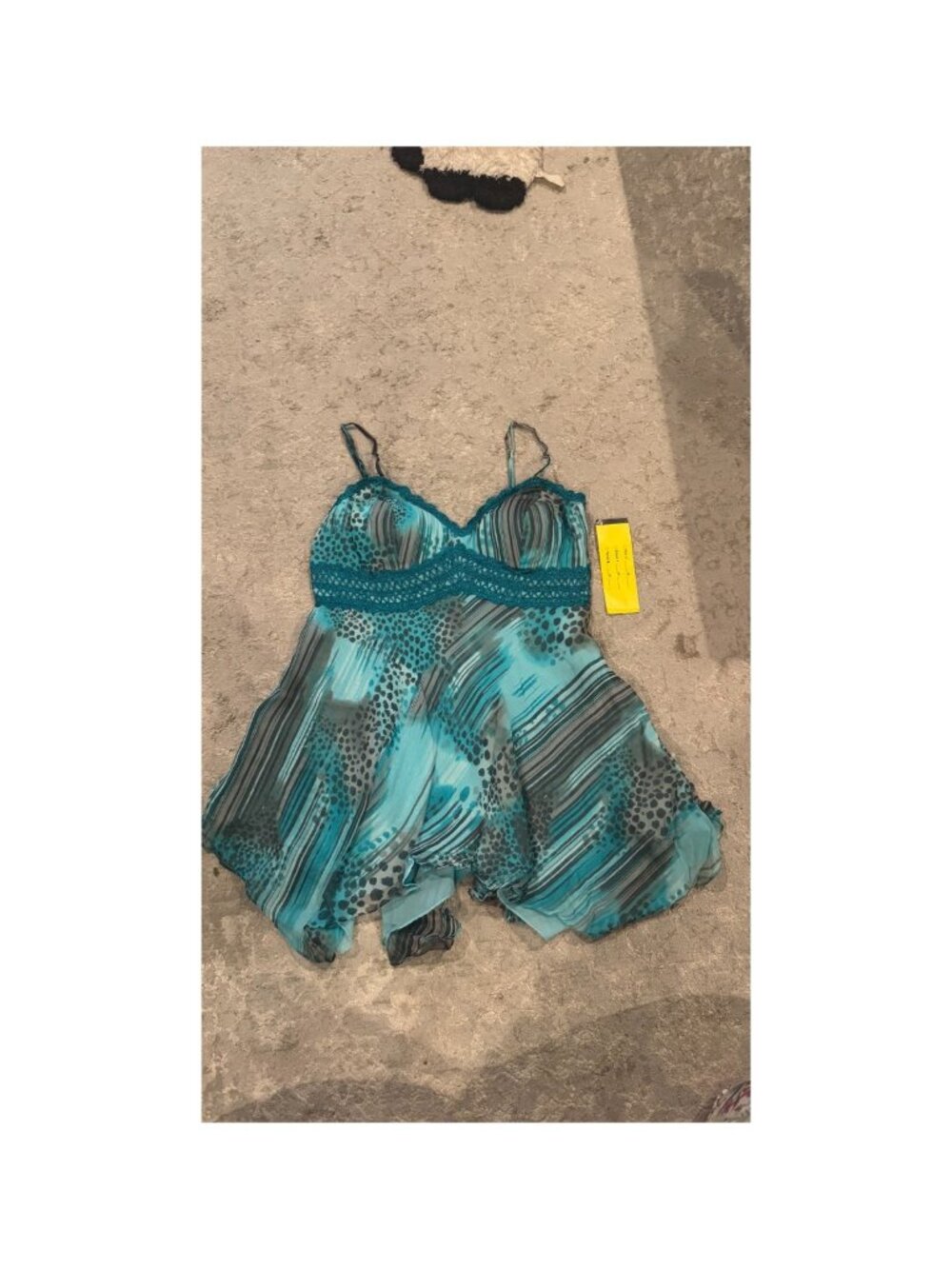 Sue Wong Silk Chiffon Y2K Crochet Teal Turquoise Camisole Top Deco NWT 6 #10